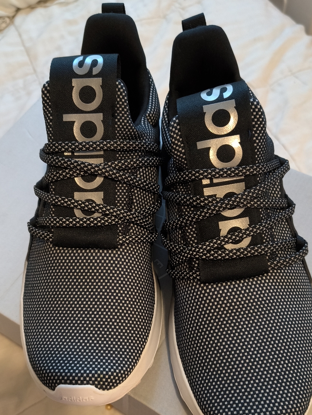 adidas Men’s Black and White Knit Lace-Up Sneakers